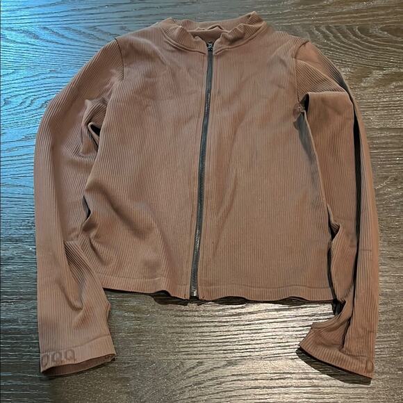 Brown Ribbed Zip-Up Jacket - Picture 1 of 5